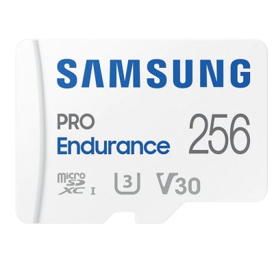 Samsung 256 GB micro SD PRO Endurance, Adapter, Class10, Waterproof, Magnet-proof, Temperature-proof, X-ray-proof, Read 100 MB/s – Write 40 MB/s