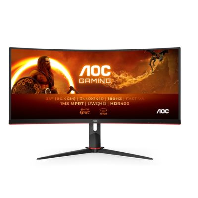 AOC CU34G2XP/BK, 34″ Curved 1500R VA, WLED, 3440×1440@180Hz, 1ms GtG, 1ms MPRT, 430 cd/m2, 4000:1, 80M:1 DCR, Tilt, Height Adjust, Swivel, 2xHDMI, 2xDP, USB hub