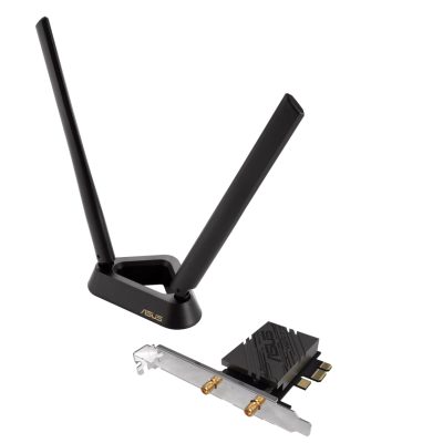 Asus PCI-E Adapter, PCE-BE92BT, BE9400, Tri-Band, Bluetooth 5.4, magnetized base, WPA3, OFDMA, MLO, only compatible with lntel motherboards, Black