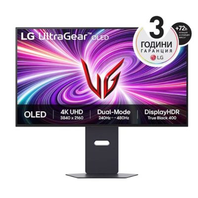 LG 32GS95UV-B, 31.5″ 4K UHD OLED Dual-Mode, 0.03ms (GtG), UHD (3840x 2160), 4K 240Hz, FHD 480Hz, 1500000:1, 450 cd/m2, 1000:1, DCI-P3 98%, AMD FreeSync, NVIDIA G-Sync, DTS, Speacer 7Wx2, VRR, HDR 400, USB Down/Up-stream, HDMI, DisplayPort, Tilt, Height,