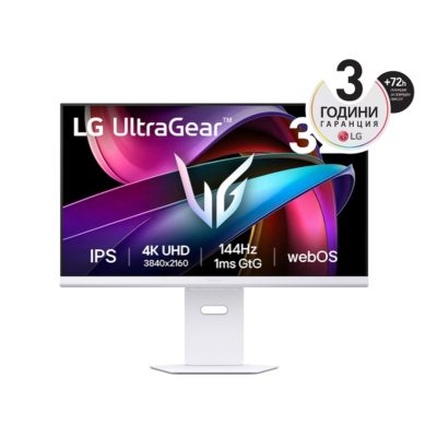 LG 32G810SA-W, 31.5″ UltraGear IPS smart webOS 24, 1ms (GtG), 144Hz, 1000:1, 400cd/m2, 4K (3840×2160), FreeSync, G-SYNC, VRR, HDR 10, DCI-P3 95%, USB-C (PD 65W), AI, HDMI, DisplayPort, Speacers 7W x 2, Bluetooth, LG Switch, Height Adjustable,Tilt, Swive