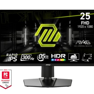MSI MAG 255PXF, 24.5″, 0.5ms, 300Hz, Rapid IPS, 1920×1080 (FHD), 16:9, AMD FreeSync Premium, 90% DCI-P3, AG, HDR Ready, 250 nits, 1000:1, DCR 100M:1, 2x2W, DP(1.2a), 2xHDMI 2.0b, Pivot, Heigh Adj., VESA, Black, 5.3kg