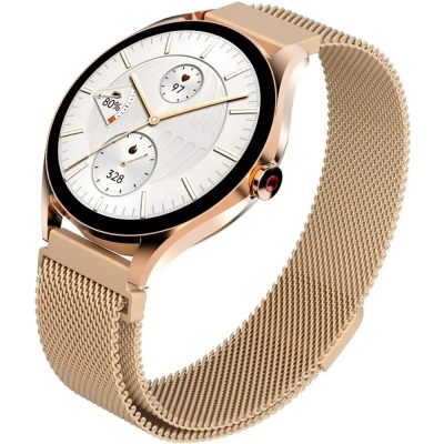 HiFuture Aura2 Rose Gold, 1.32 “AMOLED, Powered by Dual Core, Metallic Frame, Bluetooth Call, 3D User Interface, 1ATM Waterproof, 24/7 True Heart Rate & Blood Oxygen Sensor, 100+ Sports Mode, Up to 7 days daily use, Extra Silicone Strap inbox