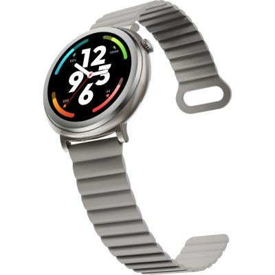 HiFuture Aurora Silver, 1.43″ AMOLED,  466*466, Powered by Dual Core & Syntra AI, Bluetooth Call, IP68  Waterproof, 24/7 True Heart Rate & Blood Oxygen Sensor, Up to 10 days daily use, Magnetic Strap