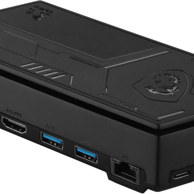 MSI Nest Docking Station with USB-C Cable, compatible with All MSI Claw gaming handhelds, USB-C w/PD 100W, HDMI 2.0 (4K/60Hz), USB-C 3.2 (5Gb/s), 2 x USB-A 3.2 (5Gb/s), RJ45 (10/100/1000 Mbps), 16.5 x 8 x 3.65cm, 0.206kg
