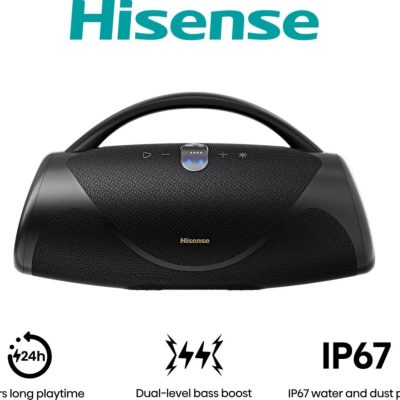Hisense, VoyageBoom, Party speaker 2.0 Ch., 360W, BT, 24h play,IP67 Water and Dust Proof,Ambient Light,Dual-way Strap,Built-in Powerbank,Dual-level Bass Boost,Black