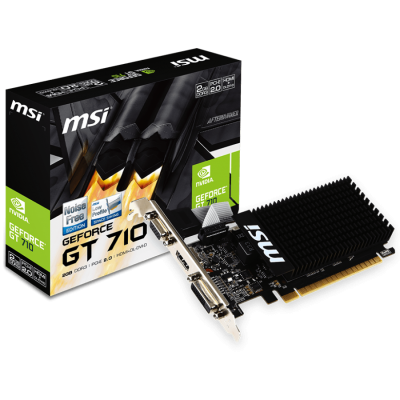 MSI Video Card NVidia GeForce GT 710, 2048MB DDR3, 64-bit, 12.8 GB/s, 1600 Mbps Effective Memory Speed, 954 MHz Clock, PCI Express 2.0, HDMI 1.4, Dual-link DVI-D, D-Sub, 300W