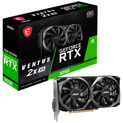 MSI Video Card Nvidia GeForce RTX 3050 VENTUS 2X XS 8G OC, 8GB GDDR6, 128bit, Boost: 1807 MHz, 2560 CUDA Cores, PCIe 4.0, 1x DP 1.4a, 1xHDMI 2.1a, 1xDL-DVI-D, RAY TRACING, Dual