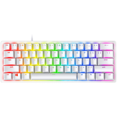 Razer Huntsman Mini White, Linear Optical Switch, size 60%, RGB Chroma, Doubleshot PBT Keycaps, Standard Bottom Row Layout, Fully programmable keys with on-the-fly macro