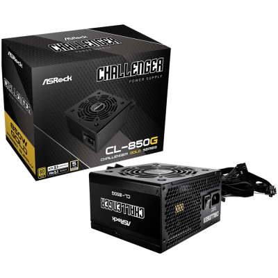 Asrock CL-850G, 850W, 80 Plus GOLD, Non Modular PSU, 2x EPS 12V CPU(4+4pin), 4x PCIe (6+2pin), 2x 4-pin connectors, 4x SATA, OCP, SCP, OVP, UVP, OTP, OPP protections, 120 mm Fan,