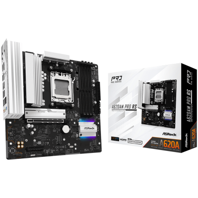 ASROCK MB Desktop A620AM Pro RS, AM5, 4x DDR5, 1x PCIe 4.0 x16, 1x PCIe 3.0 x16, 2x Hyper M.2(PCIe Gen4x4), 1x Ultra m.2, 2x SATA3 6.0 Gb/s, 1x HDMI, 1x DP, 1x Gbit LAN, 5x USB