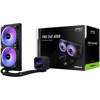 Asrock Pro 240 ARGB, AiO liquid cooler, 240 mm radiator, AM5, AM4, LGA1851, LGA1700, 90-APRA36-BAAGA6, Black, 6Y